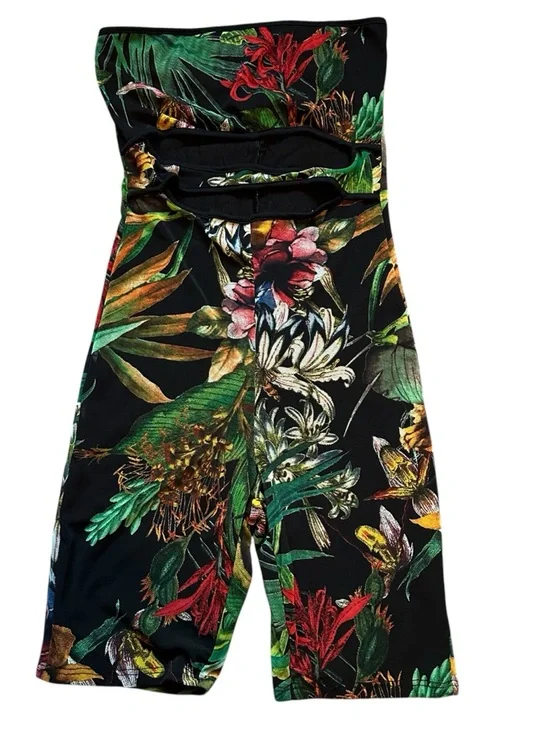 Fashion Nova Womens S Black Tropical Floral Strapless Cutout Romper Shorts Lined - Picture 8 of 10